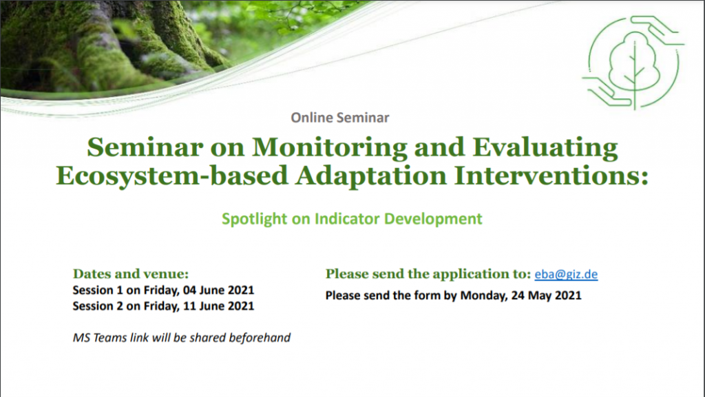 Webinar sobre “Monitoramento e Avaliação de Intervenções em Adaptação Baseada em Ecossistemas”