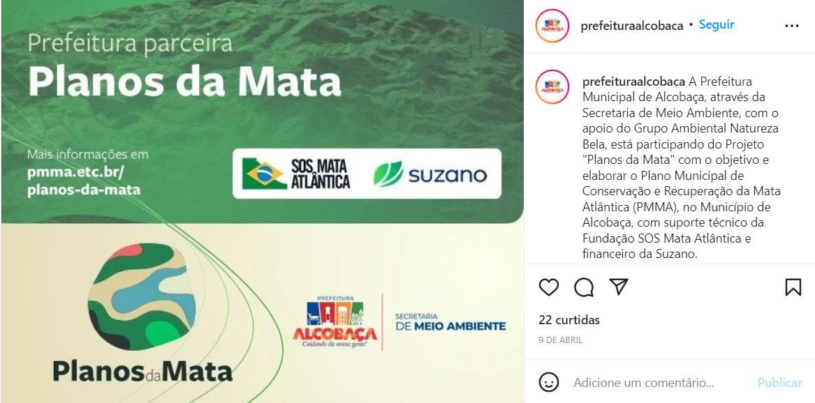 Prefeitura de Alcobaça anuncia parceria com o Projeto Planos da Mata