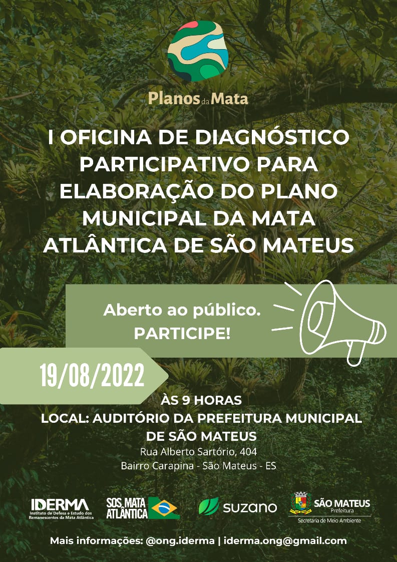 Sexta-feira (19/08) acontecerá a I Oficina de Diagnóstico para elaboração do Plano da Mata Atlântica em São Mateus – ES